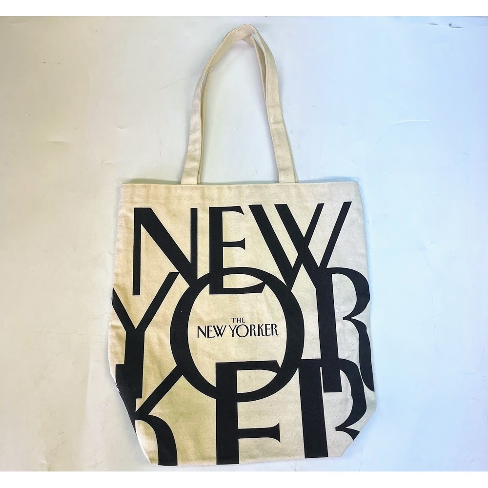 The New Yorker Magazine Canvas Tote Bag Natural Cream Black Logo 100% Cotton - Picture 2 of 9